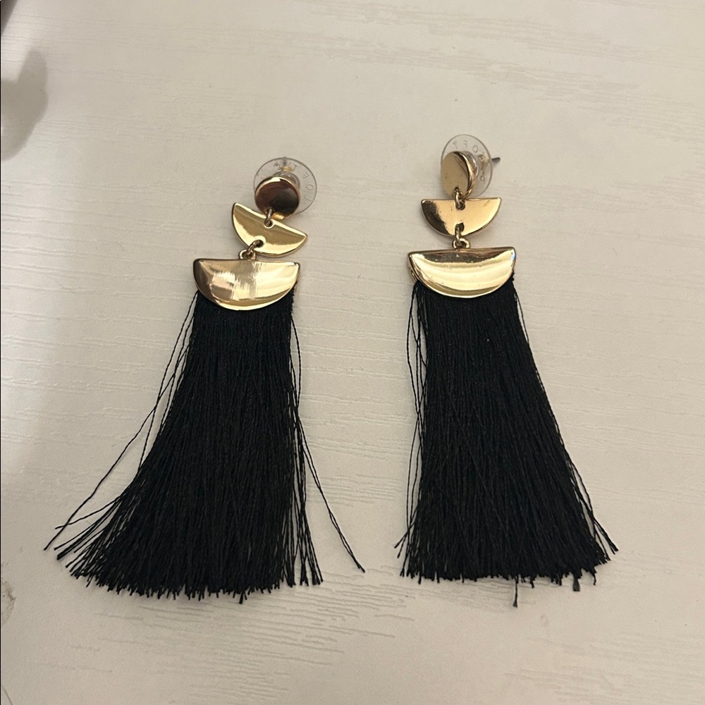 LOFT Black and Gold Tassel Earrings